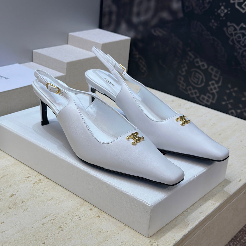 CELINE 26S SLINGBACK HEELS 65 MM IN WHITE CALFSKIN