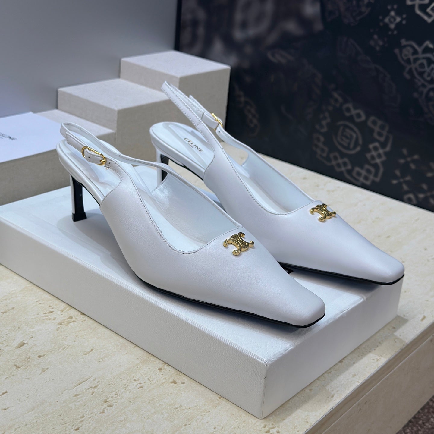 CELINE 26S SLINGBACK HEELS 65 MM IN WHITE CALFSKIN
