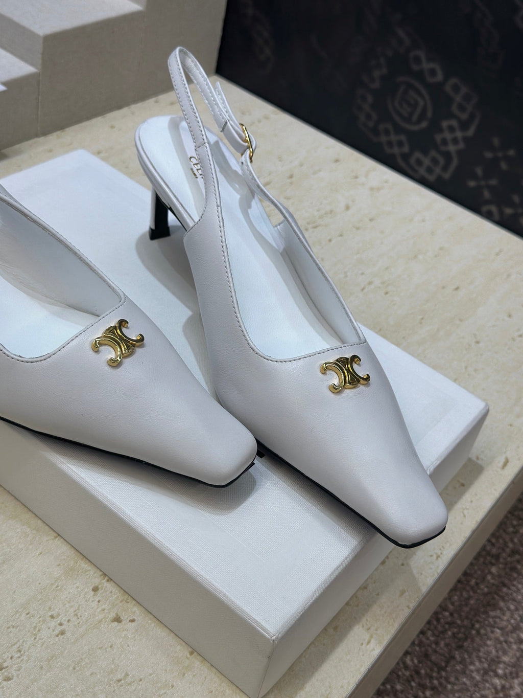CELINE 26S SLINGBACK HEELS 65 MM IN WHITE CALFSKIN