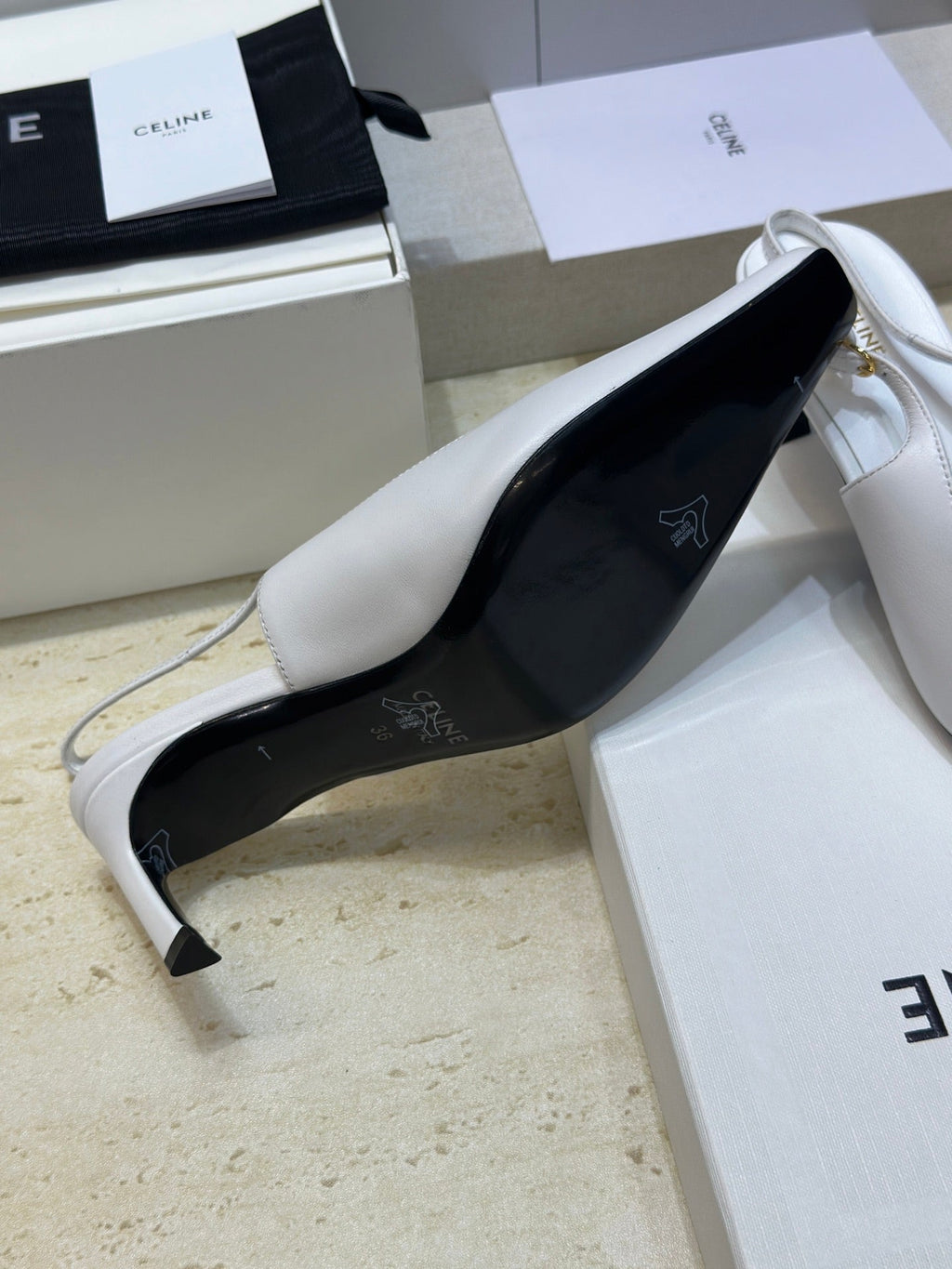 CELINE 26S SLINGBACK HEELS 65 MM IN WHITE CALFSKIN