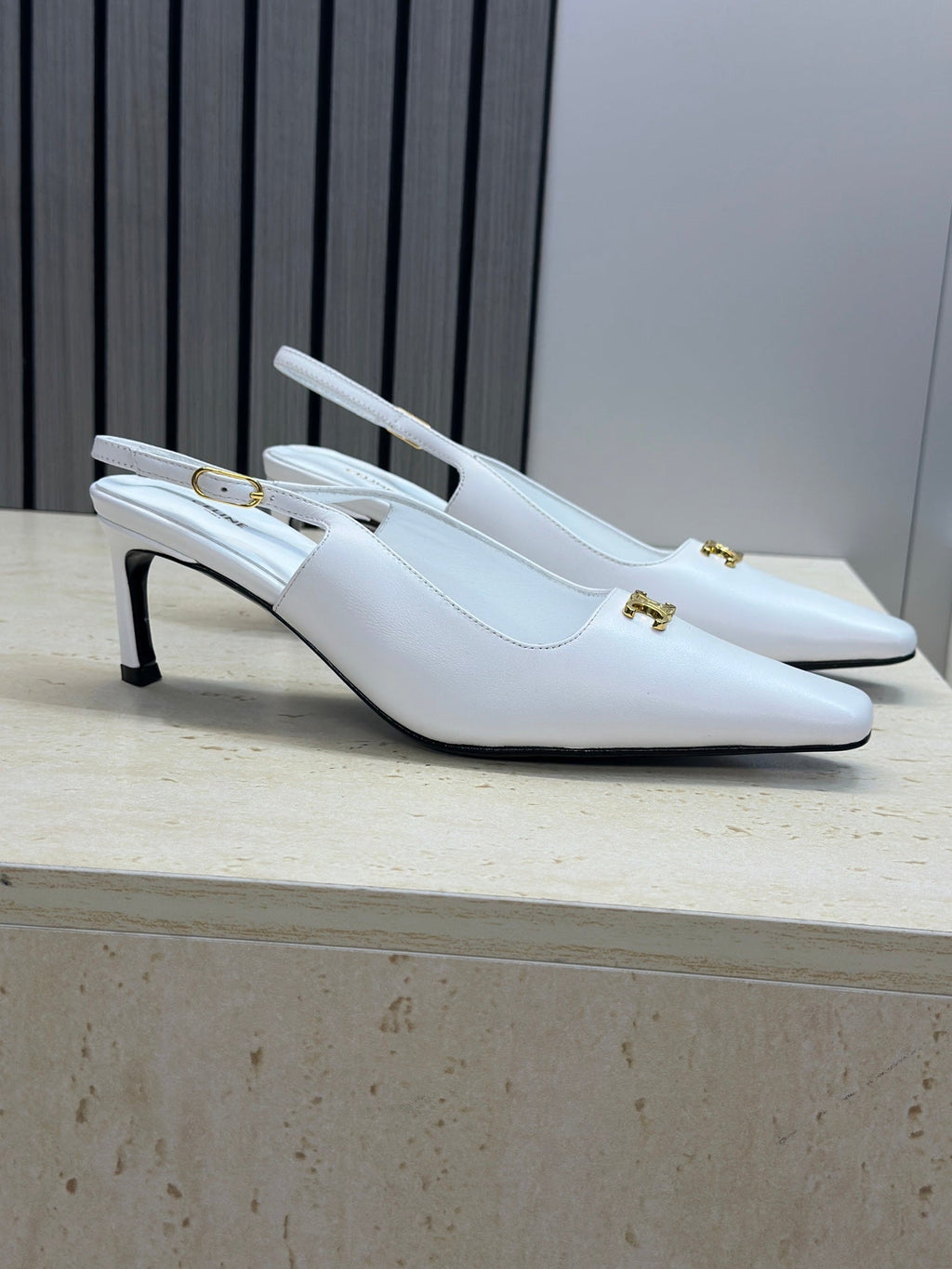 CELINE 26S SLINGBACK HEELS 65 MM IN WHITE CALFSKIN
