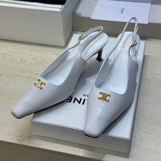 CELINE 26S SLINGBACK HEELS 65 MM IN WHITE CALFSKIN