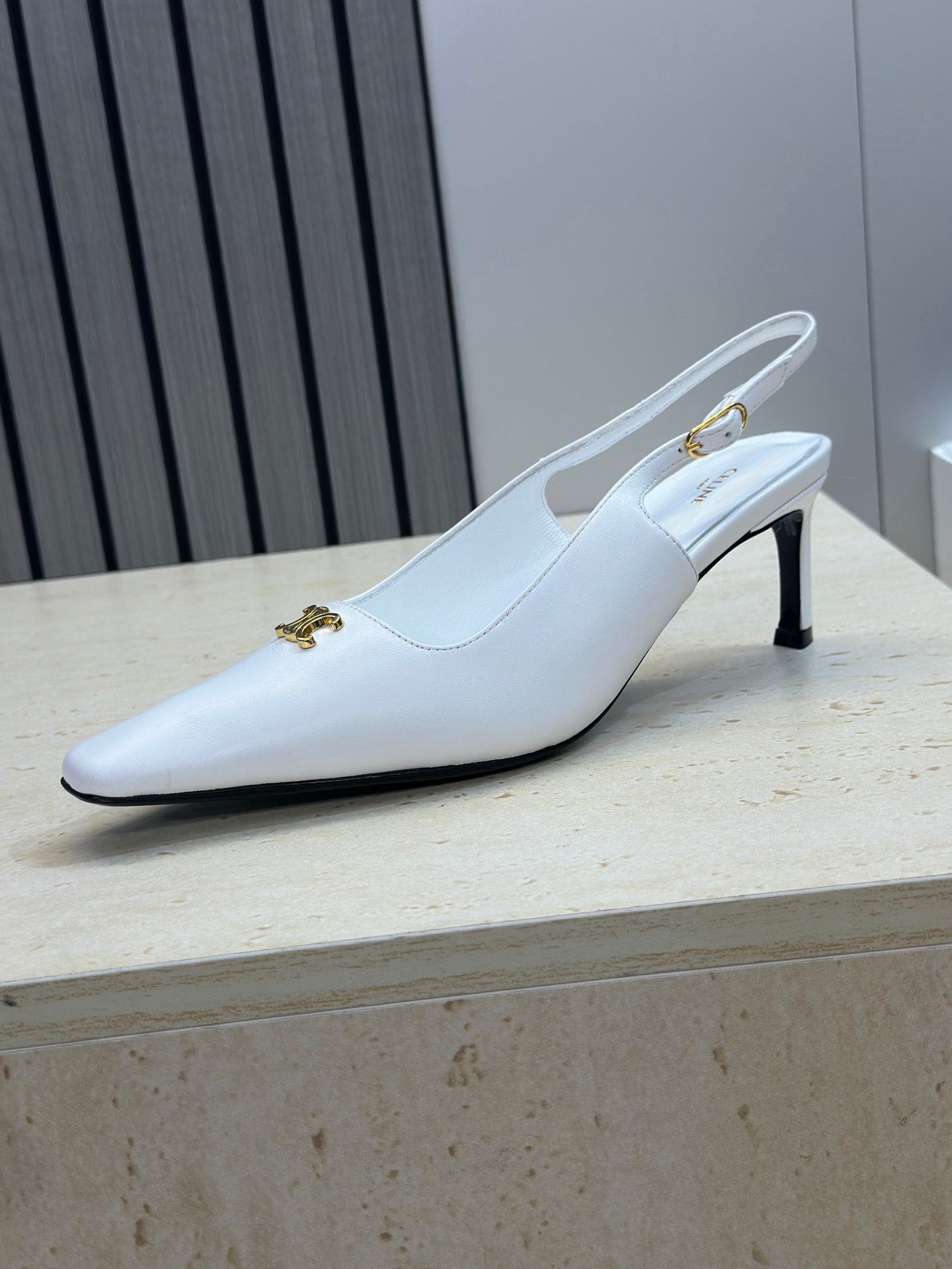 CELINE 26S SLINGBACK HEELS 65 MM IN WHITE CALFSKIN