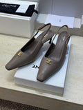 CELINE 26S SLINGBACK HEELS 65 MM IN BEIGE GREY CALFSKIN