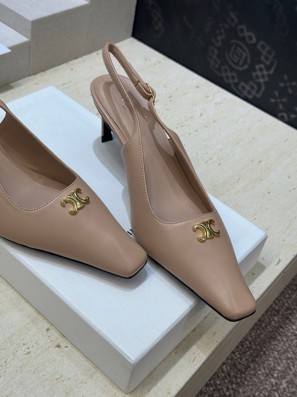 CELINE 26S SLINGBACK HEELS 65 MM IN NUDE BEIGE CALFSKIN