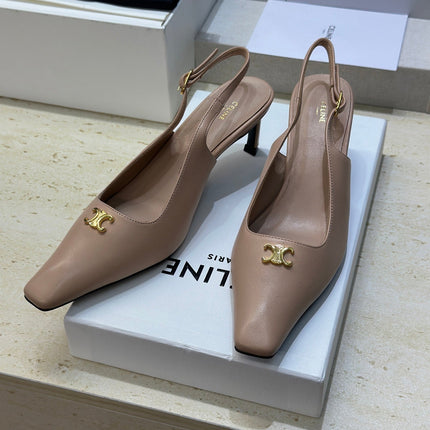CELINE 26S SLINGBACK HEELS 65 MM IN NUDE BEIGE CALFSKIN