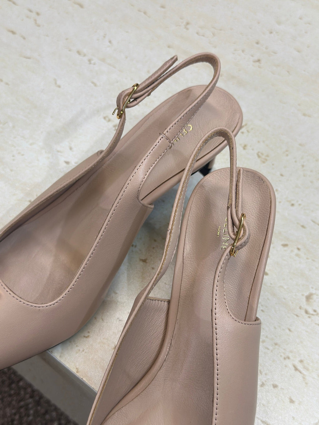CELINE 26S SLINGBACK HEELS 65 MM IN NUDE BEIGE CALFSKIN
