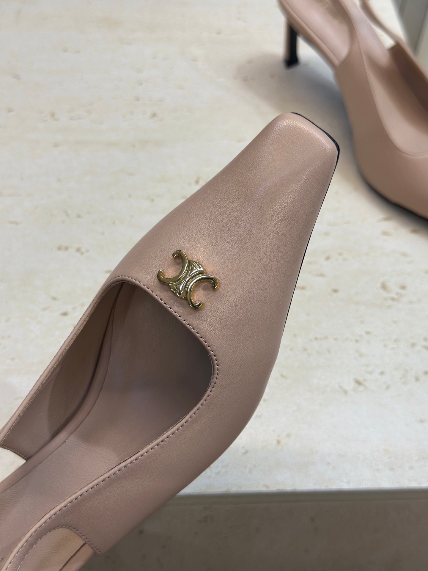CELINE 26S SLINGBACK HEELS 65 MM IN NUDE BEIGE CALFSKIN