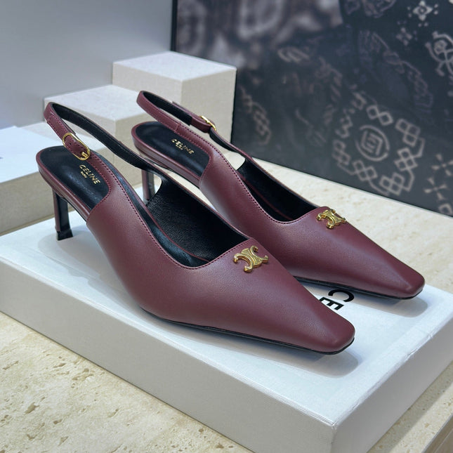 CELINE 26S SLINGBACK HEELS 65 MM IN DARK RED CALFSKIN