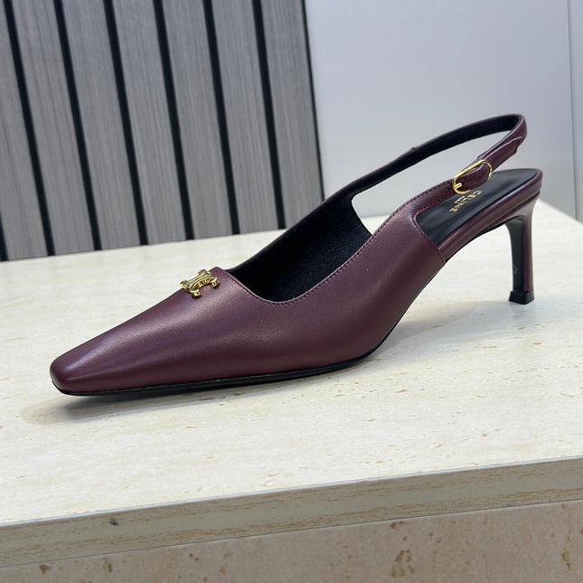 CELINE 26S SLINGBACK HEELS 65 MM IN DARK RED CALFSKIN