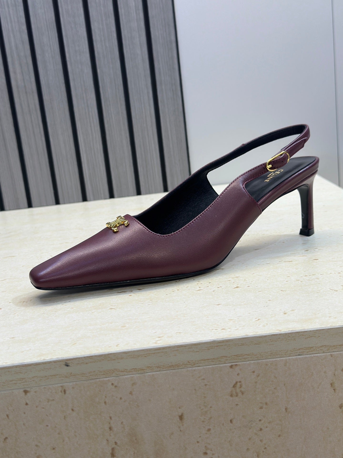 CELINE 26S SLINGBACK HEELS 65 MM IN DARK RED CALFSKIN