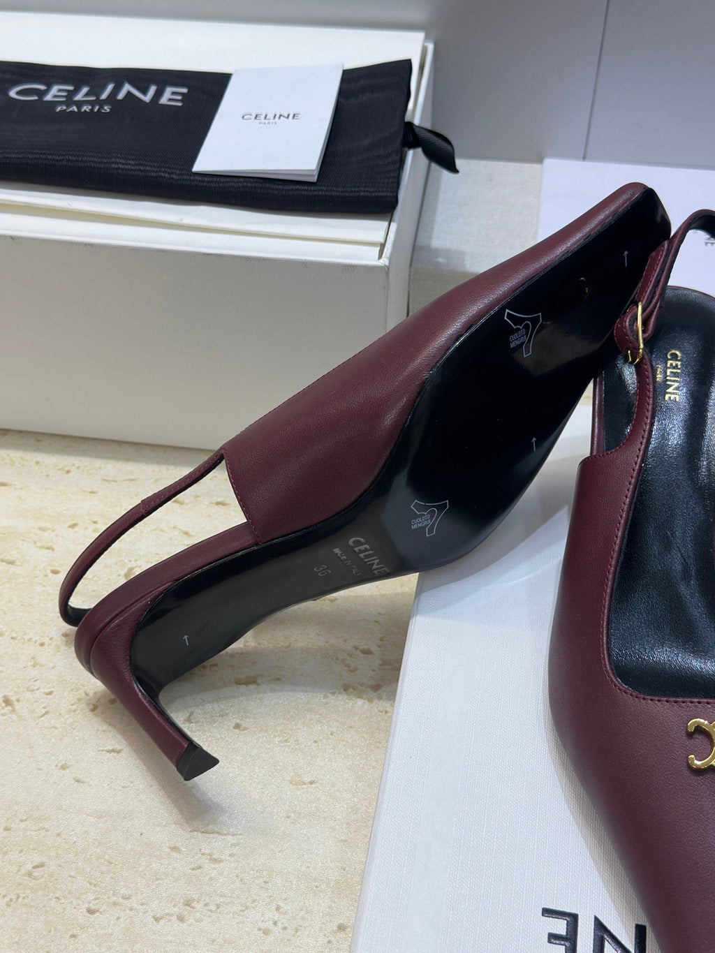 CELINE 26S SLINGBACK HEELS 65 MM IN DARK RED CALFSKIN