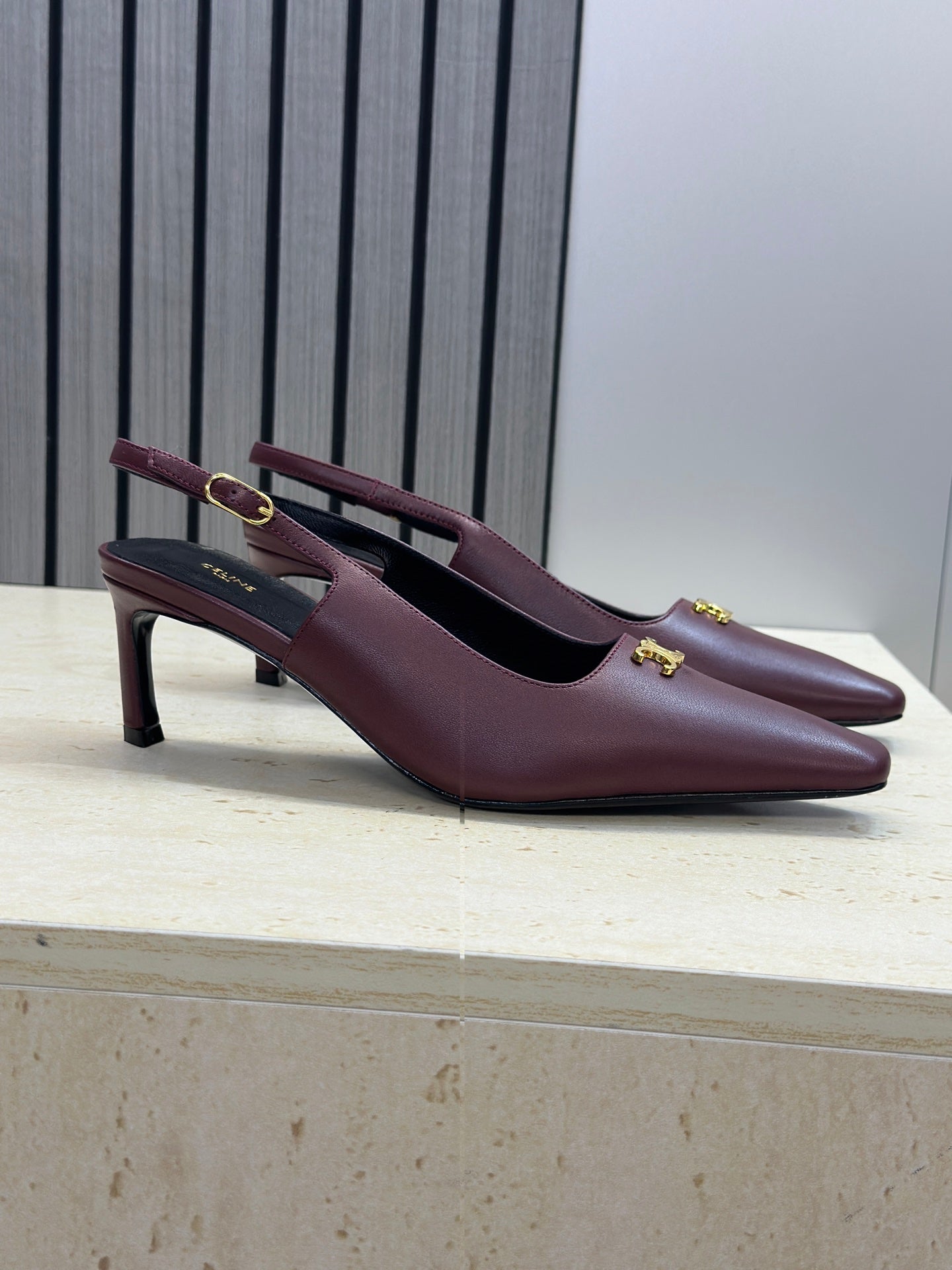 CELINE 26S SLINGBACK HEELS 65 MM IN DARK RED CALFSKIN