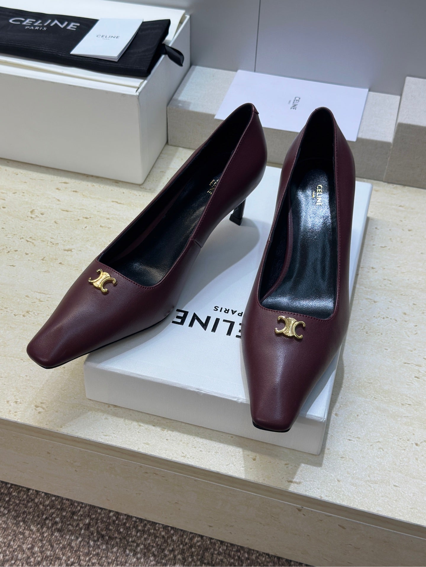 CELINE 26S HIGH HEELS 65 MM IN DARK RED CALFSKIN