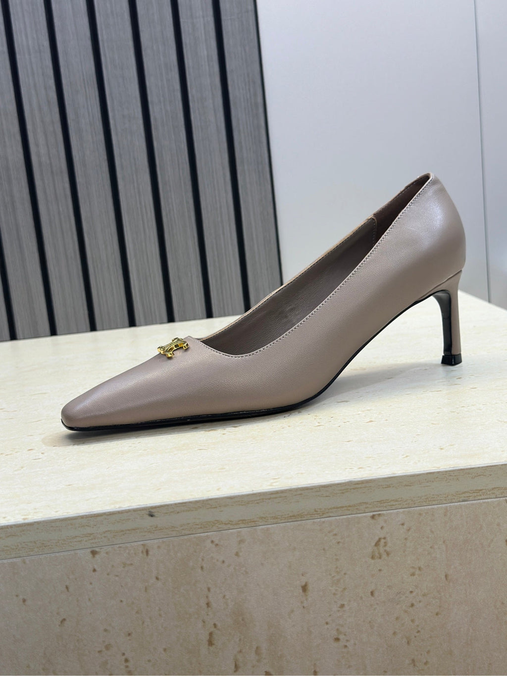 CELINE 26S HIGH HEELS 65 MM IN BEIGE GREY CALFSKIN