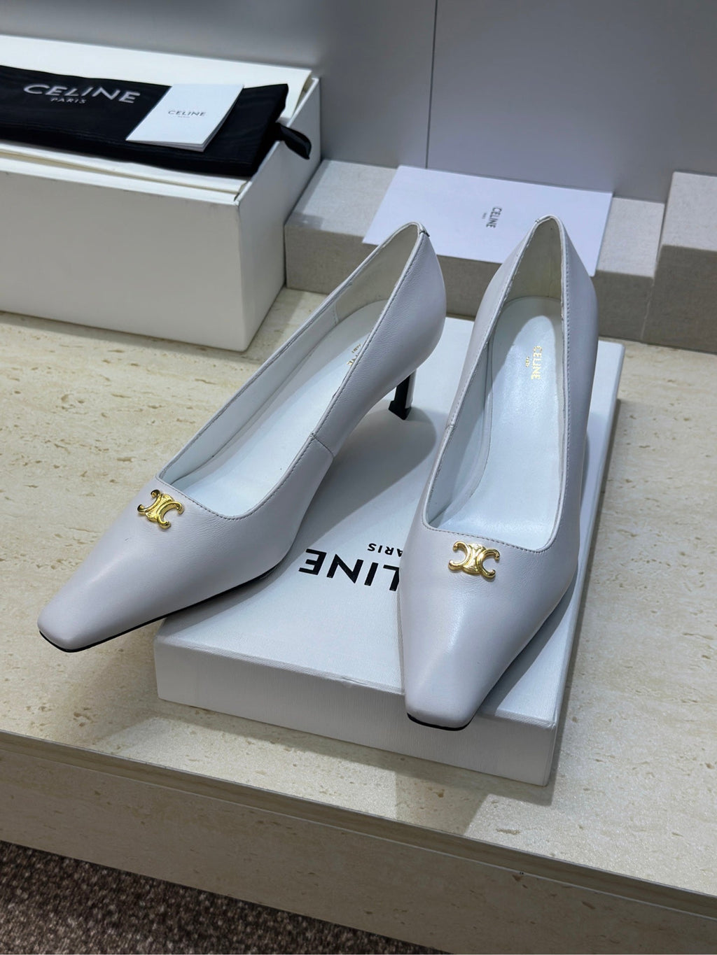 CELINE 26S HIGH HEELS 65 MM IN WHITE CALFSKIN