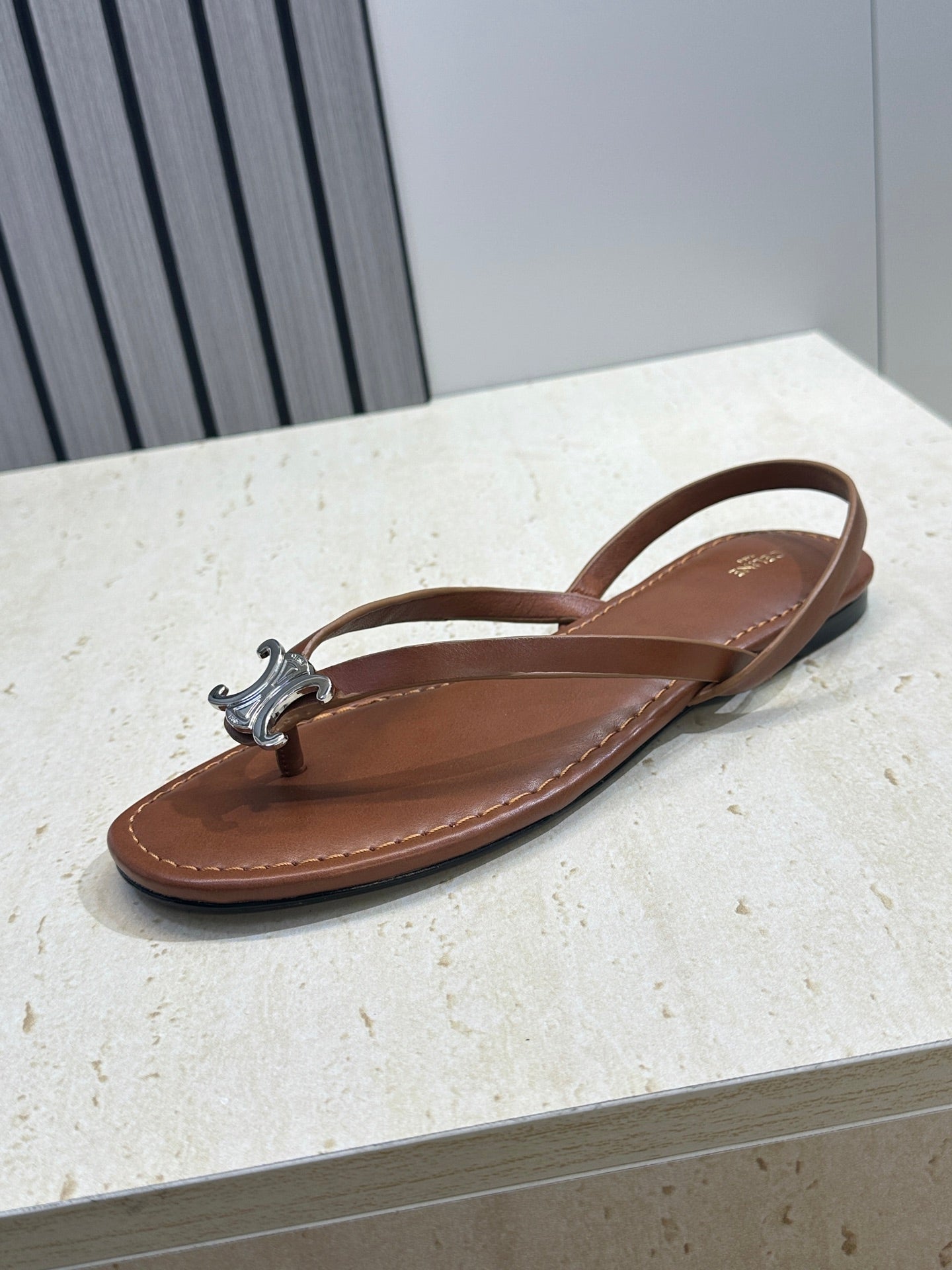 CELINE 26S THONG SANDALS IN BROWN CALFSKIN
