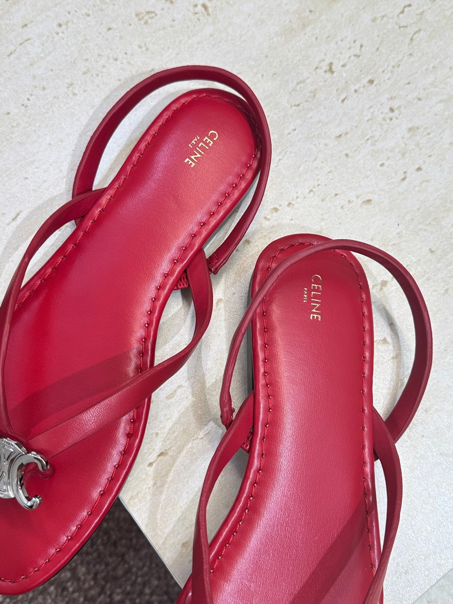 CELINE 26S THONG SANDALS IN RED CALFSKIN
