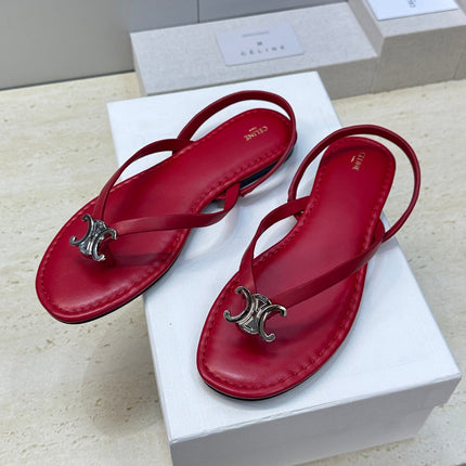 CELINE 26S THONG SANDALS IN RED CALFSKIN