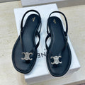 CELINE 26S THONG SANDALS IN BLACK CALFSKIN