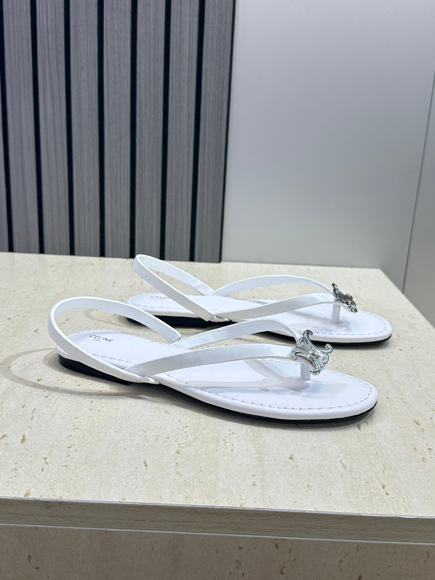 CELINE 26S THONG SANDALS IN WHITE CALFSKIN