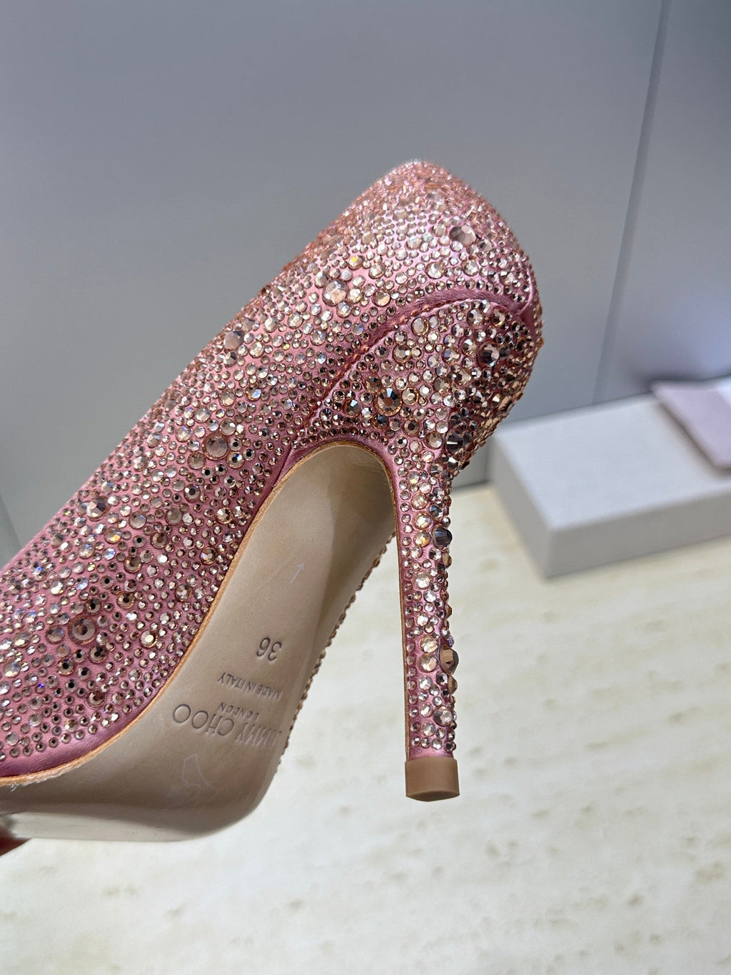 JIMMY CHOO 26S HIGH HEELS 95 MM IN PINK ROSE GOLD CRYSTAL-EMBELLISHED
