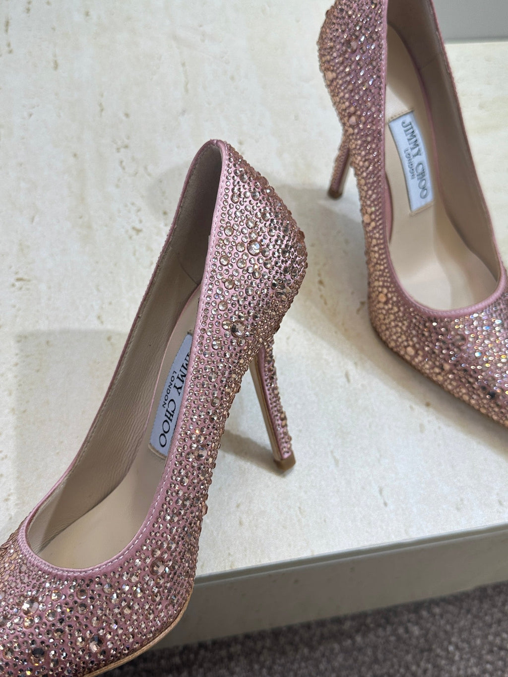 JIMMY CHOO 26S HIGH HEELS 95 MM IN PINK ROSE GOLD CRYSTAL-EMBELLISHED