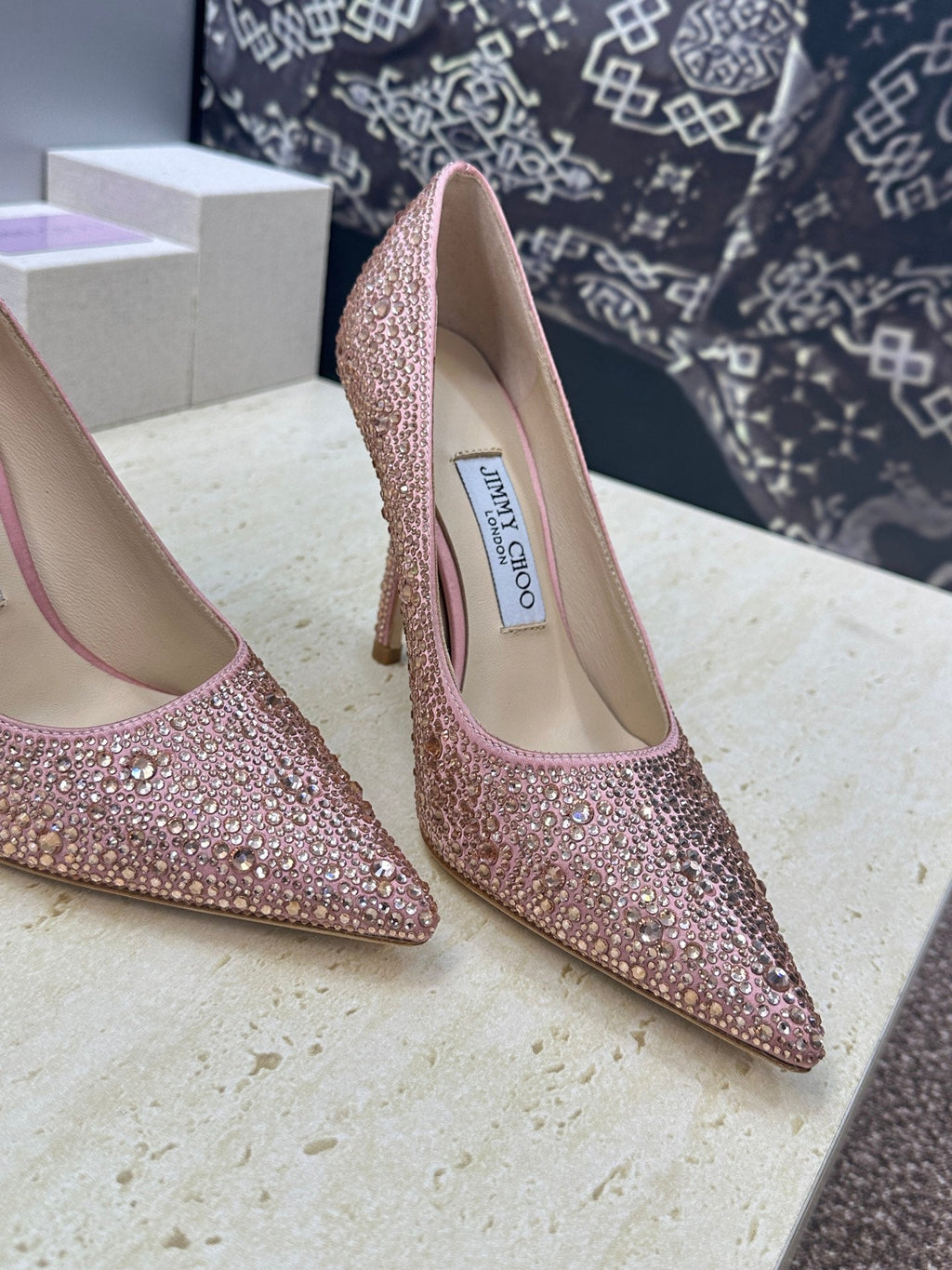 JIMMY CHOO 26S HIGH HEELS 95 MM IN PINK ROSE GOLD CRYSTAL-EMBELLISHED