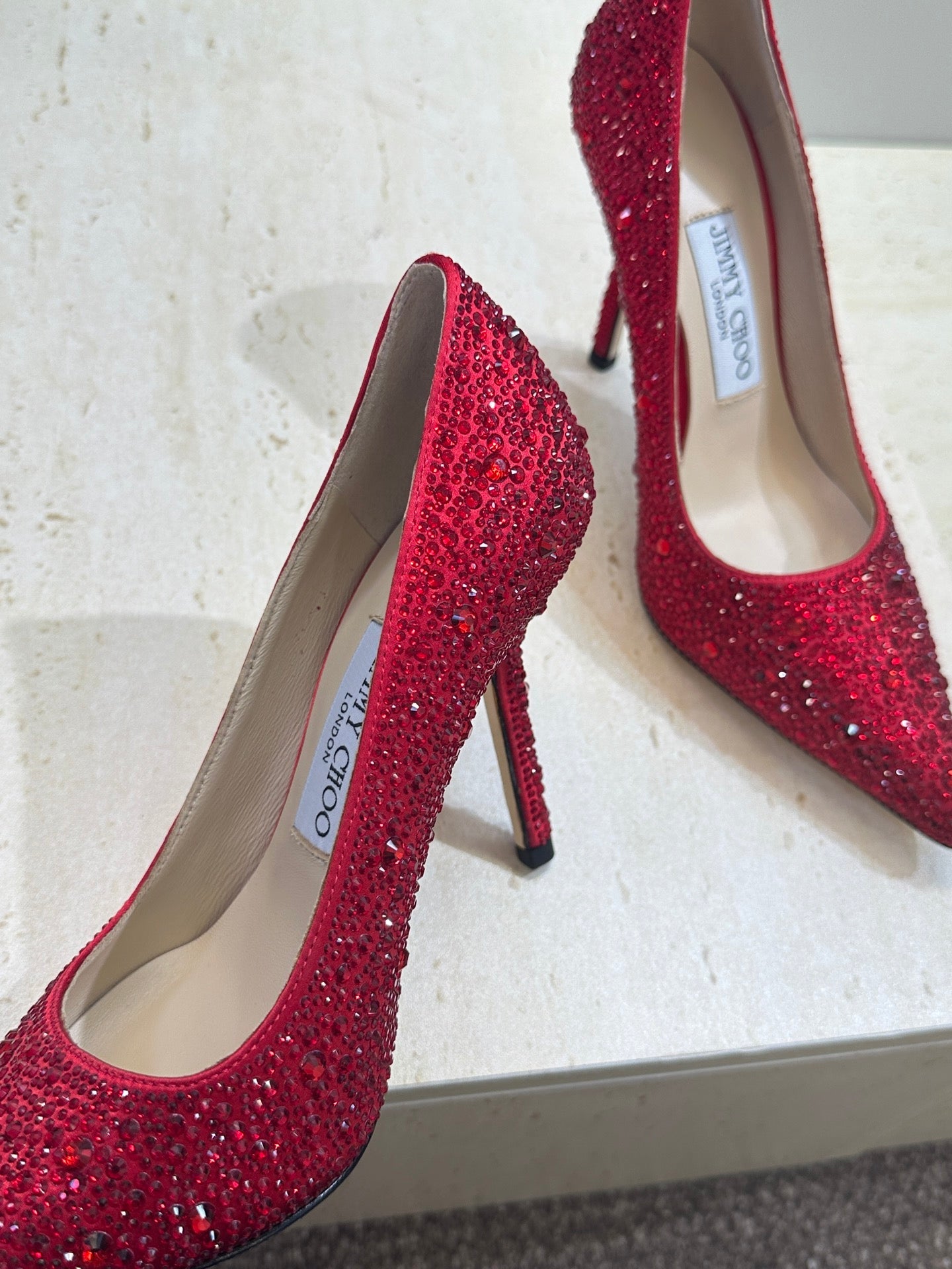 JIMMY CHOO 26S HIGH HEELS 95 MM IN RED CRYSTAL-EMBELLISHED