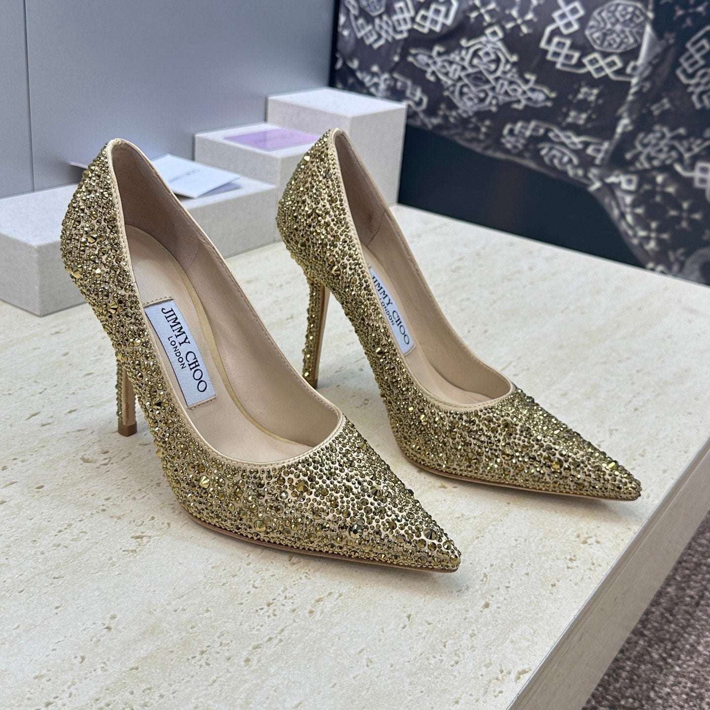 JIMMY CHOO 26S HIGH HEELS 95 MM IN GOLD CRYSTAL-EMBELLISHED