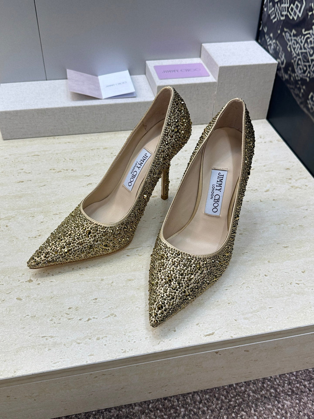 JIMMY CHOO 26S HIGH HEELS 95 MM IN GOLD CRYSTAL-EMBELLISHED
