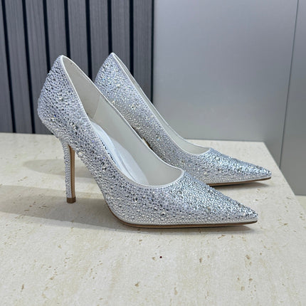 JIMMY CHOO 26S HIGH HEELS 95 MM IN SILVER CRYSTAL-EMBELLISHED