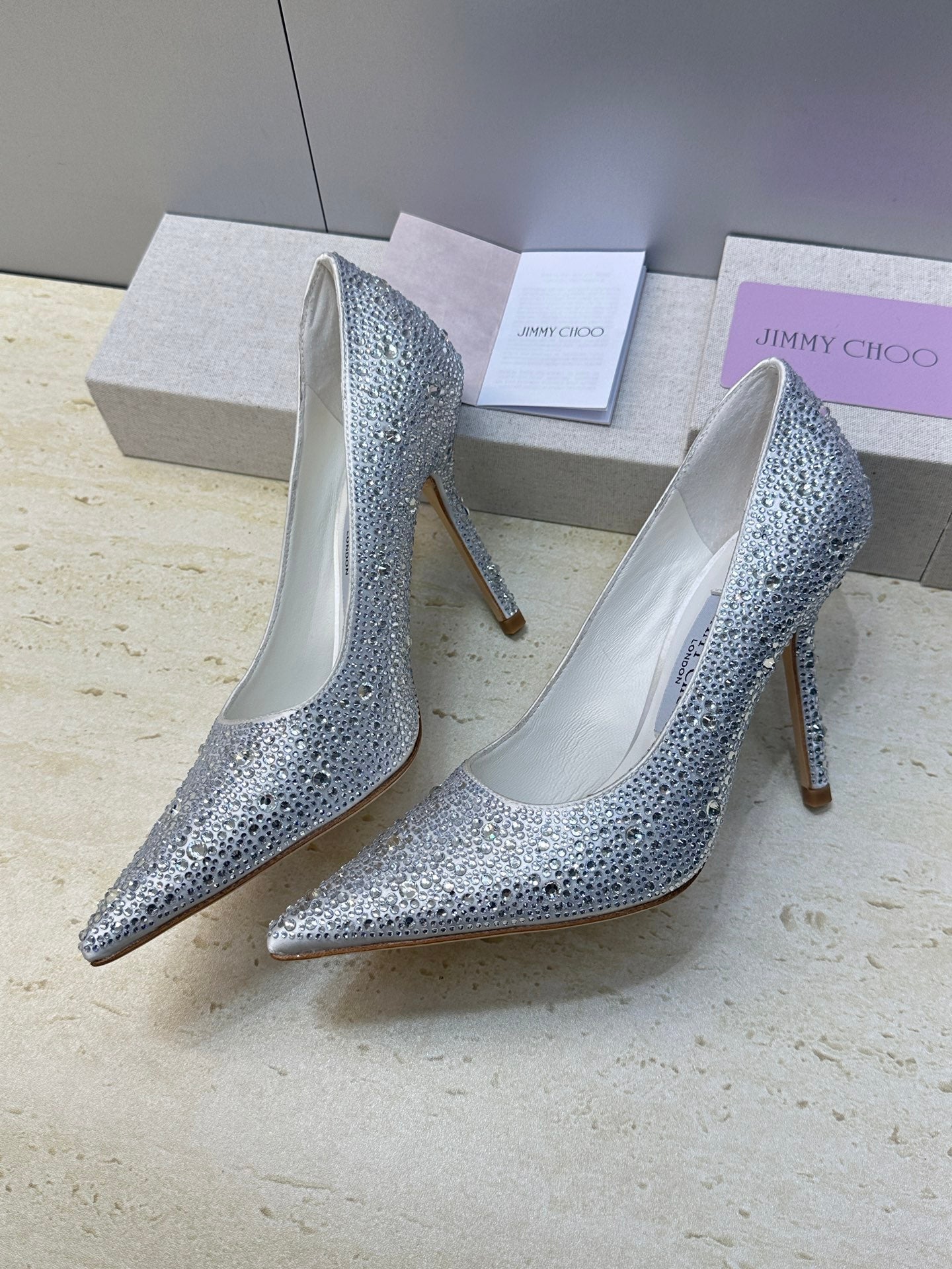JIMMY CHOO 26S HIGH HEELS 95 MM IN SILVER CRYSTAL-EMBELLISHED