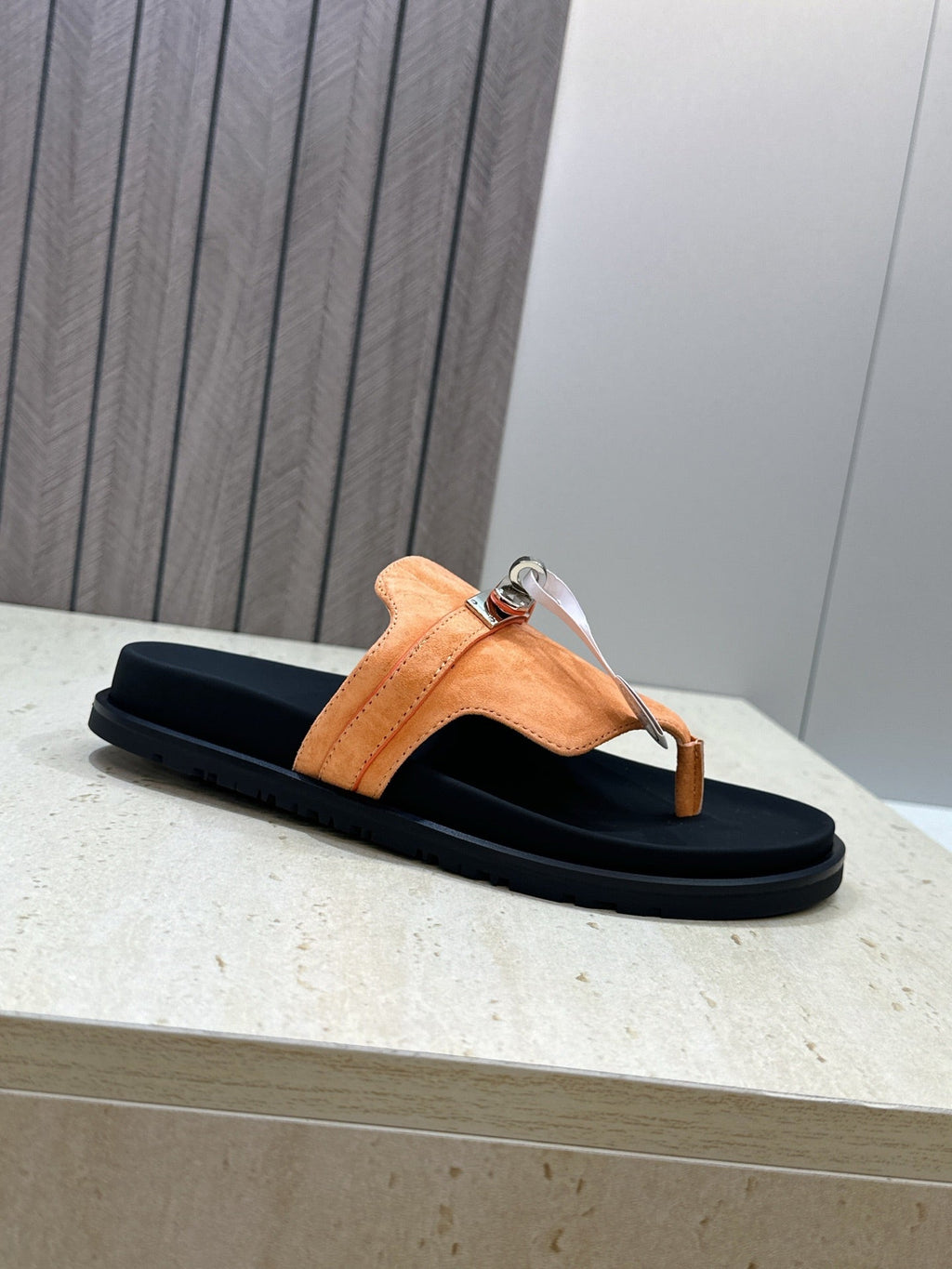 HM 26S EMPIRE SANDAL IN PEACH ORANGE SUEDE SILVER HARDWARE
