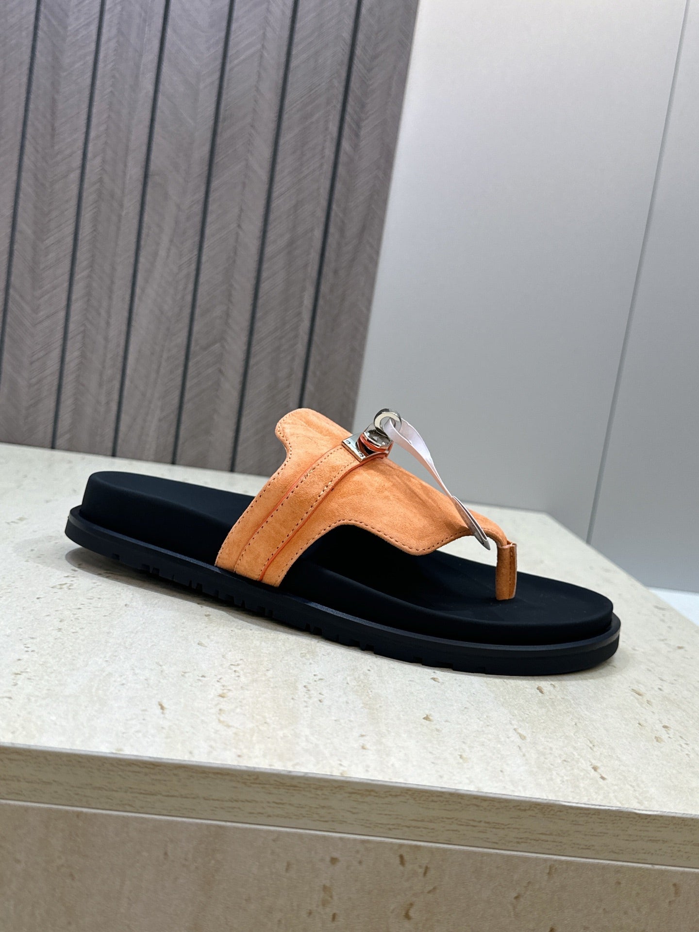 HM 26S EMPIRE SANDAL IN PEACH ORANGE SUEDE SILVER HARDWARE
