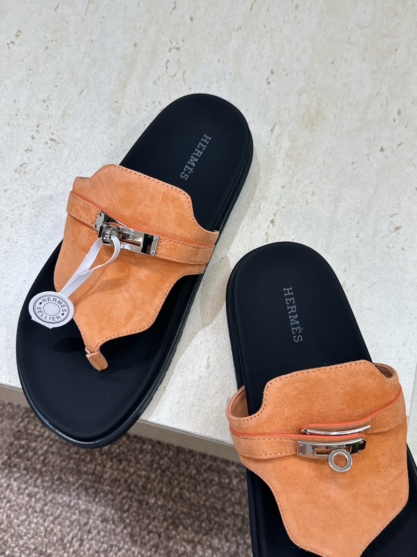 HM 26S EMPIRE SANDAL IN PEACH ORANGE SUEDE SILVER HARDWARE