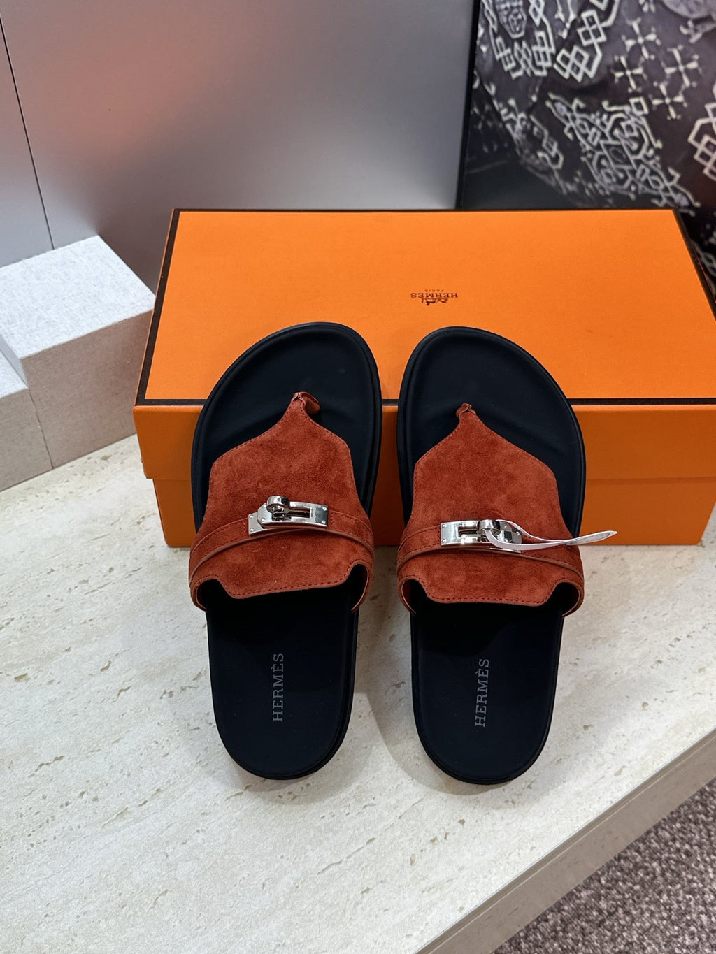 HM 26S EMPIRE SANDAL IN RUST BROWN SUEDE SILVER HARDWARE