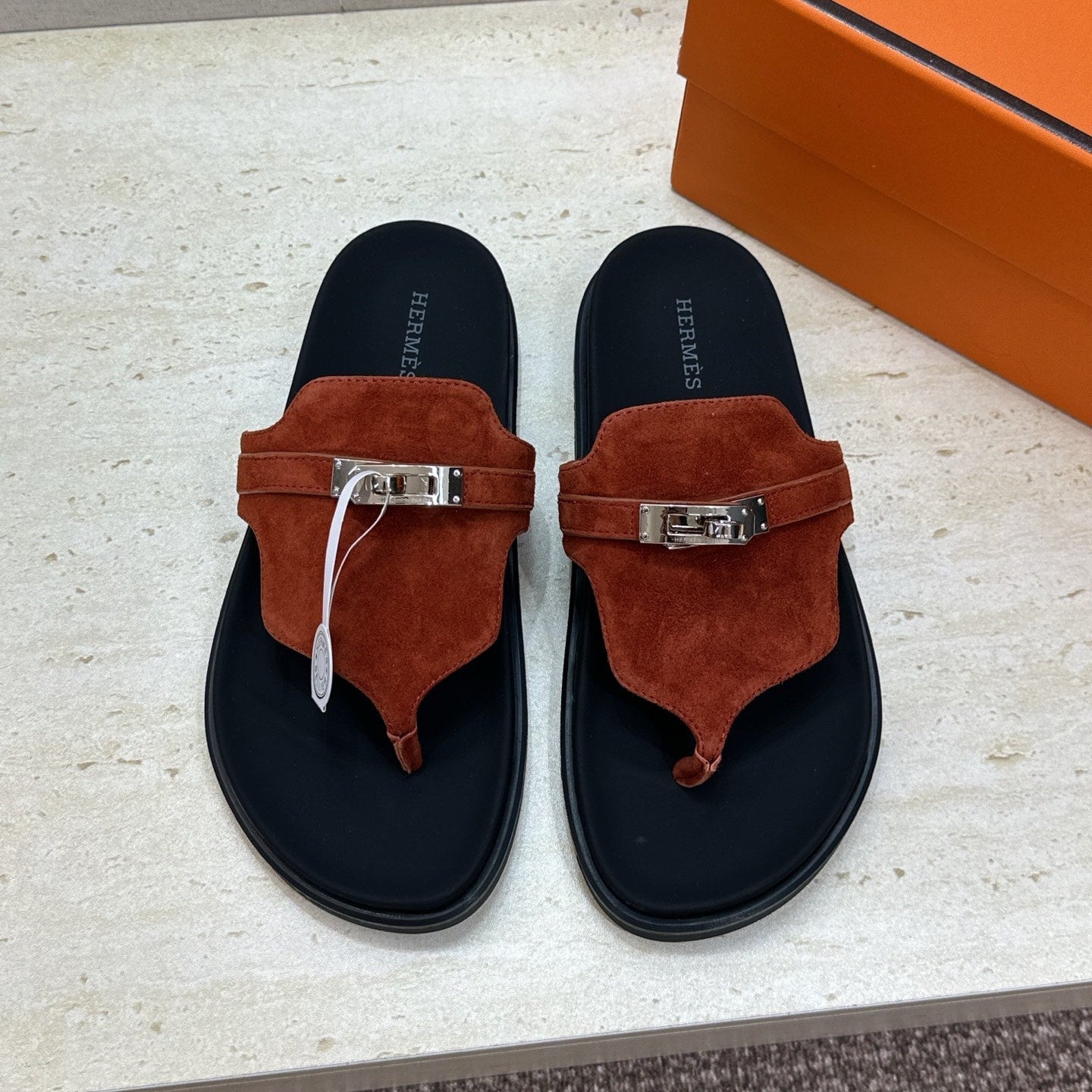 HM 26S EMPIRE SANDAL IN RUST BROWN SUEDE SILVER HARDWARE