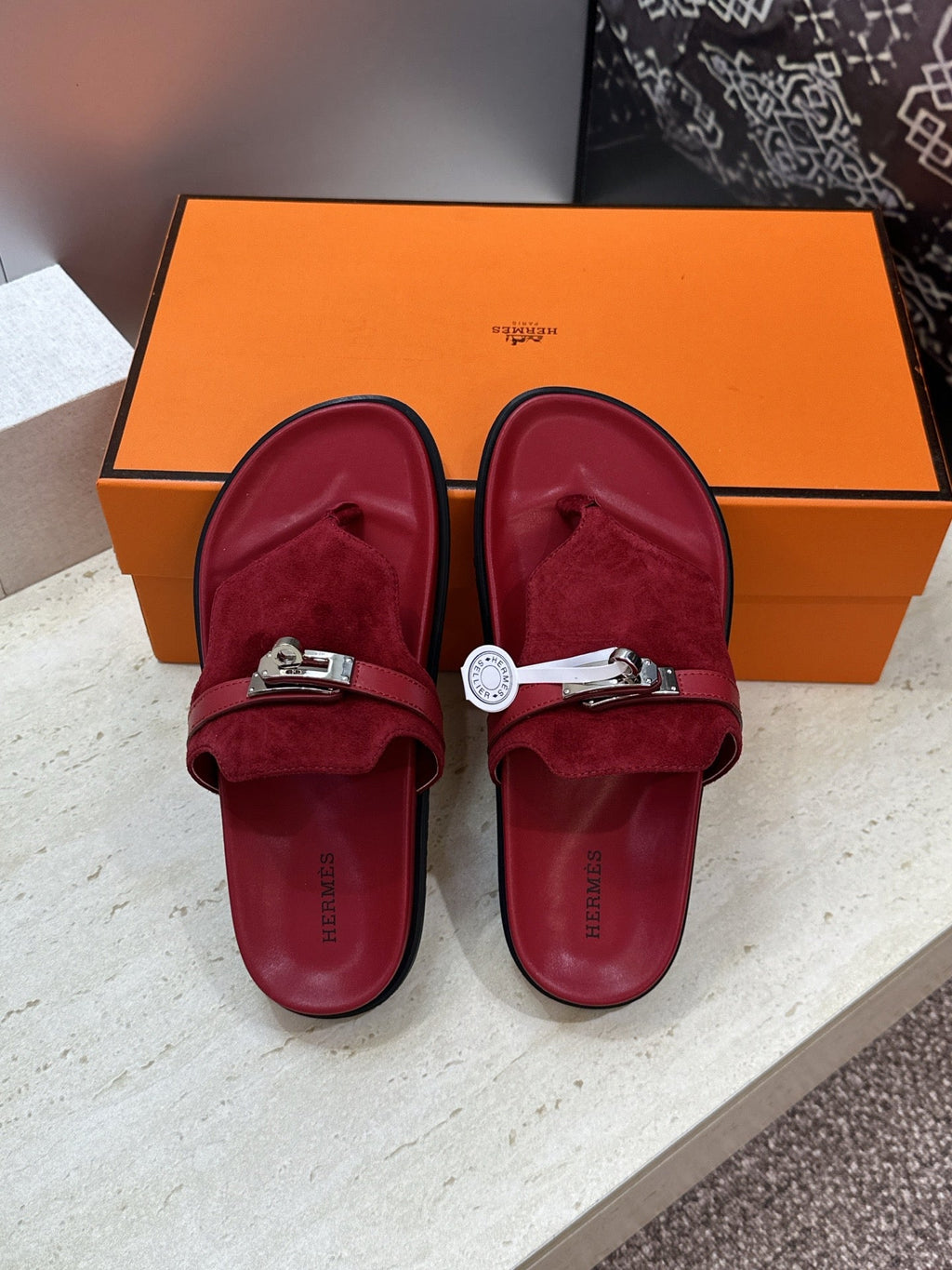 HM 26S EMPIRE SANDAL IN BURGUNDY RED SUEDE SILVER HARDWARE