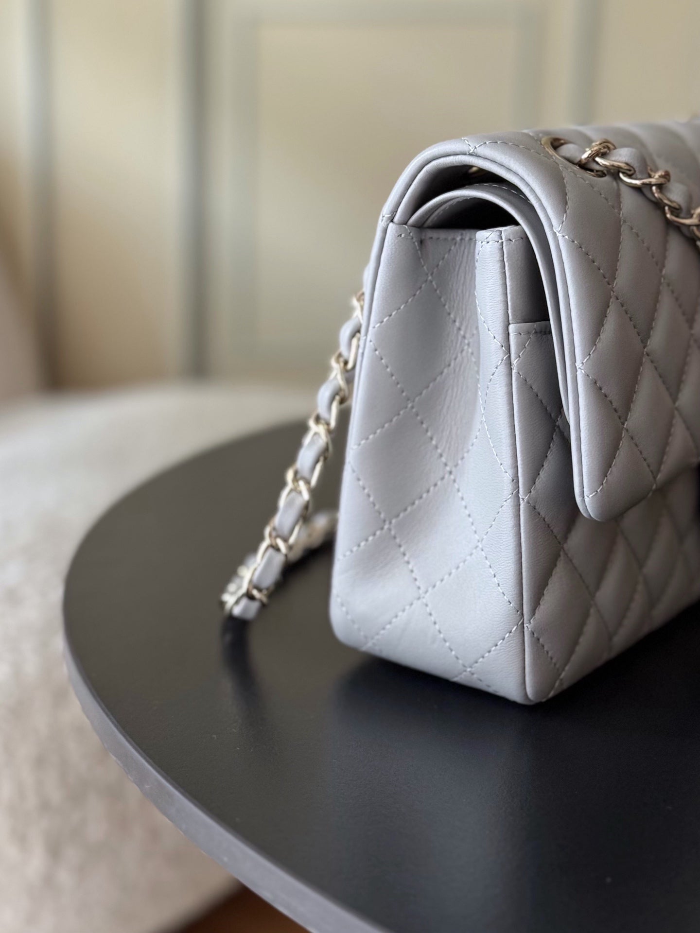 CHANEL 25S CLASSIC FLAP BAG 25 CM IN GREY LAMBSKIN WITH GOLD HARDWARE