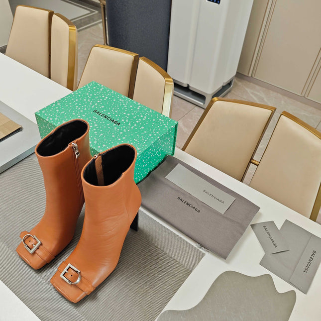 BALENCIAGA 25S BEL AIR BOOTS 115 MM IN DARK ORANGE CALFSKIN WITH SILVER HARDWARE