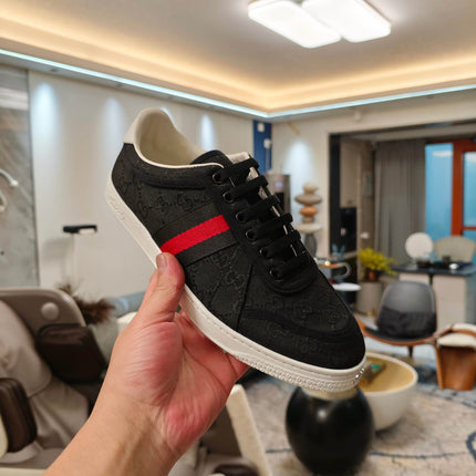 GUCCI 26S GG WEB SNEAKERS IN BLACK GG CANVAS