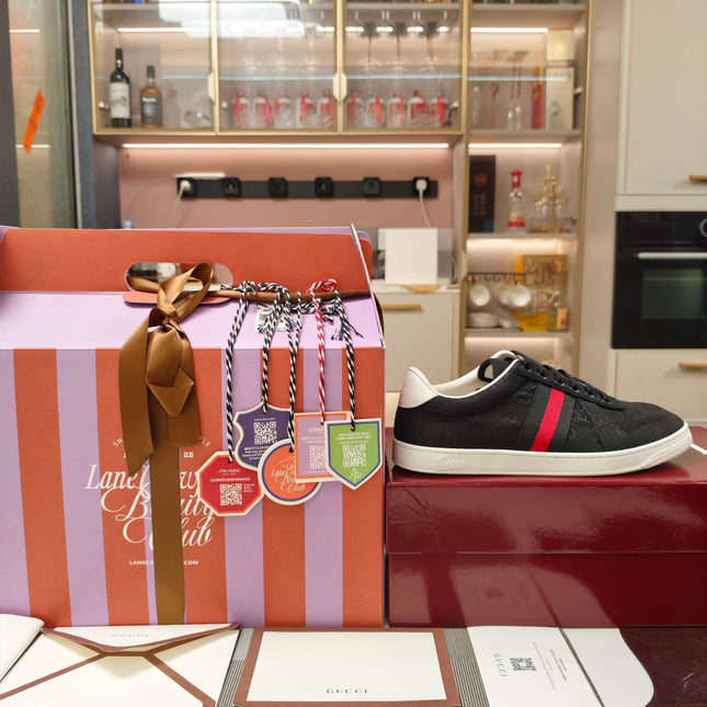 GUCCI 26S GG WEB SNEAKERS IN BLACK GG CANVAS