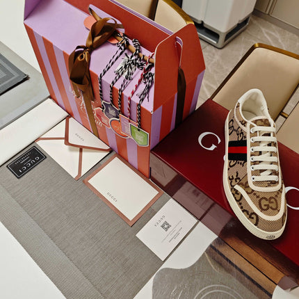 GUCCI 26S GG WEB SNEAKERS IN BEIGE GG CANVAS
