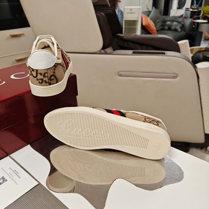 GUCCI 26S GG WEB SNEAKERS IN BEIGE GG CANVAS