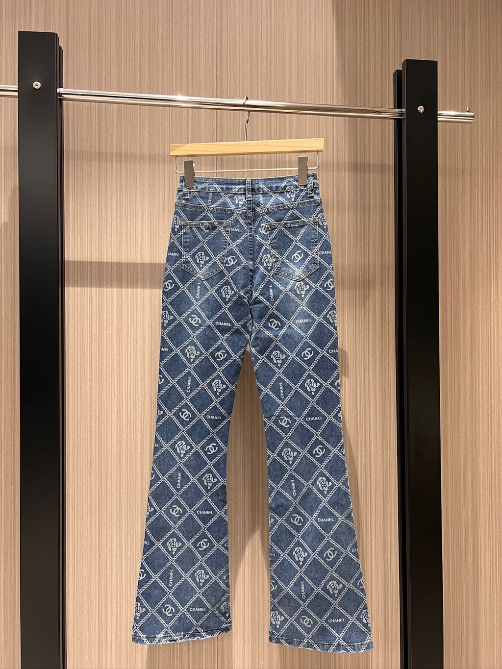 CC Diamond Double C Print Flared Jeans Blue Cotton
