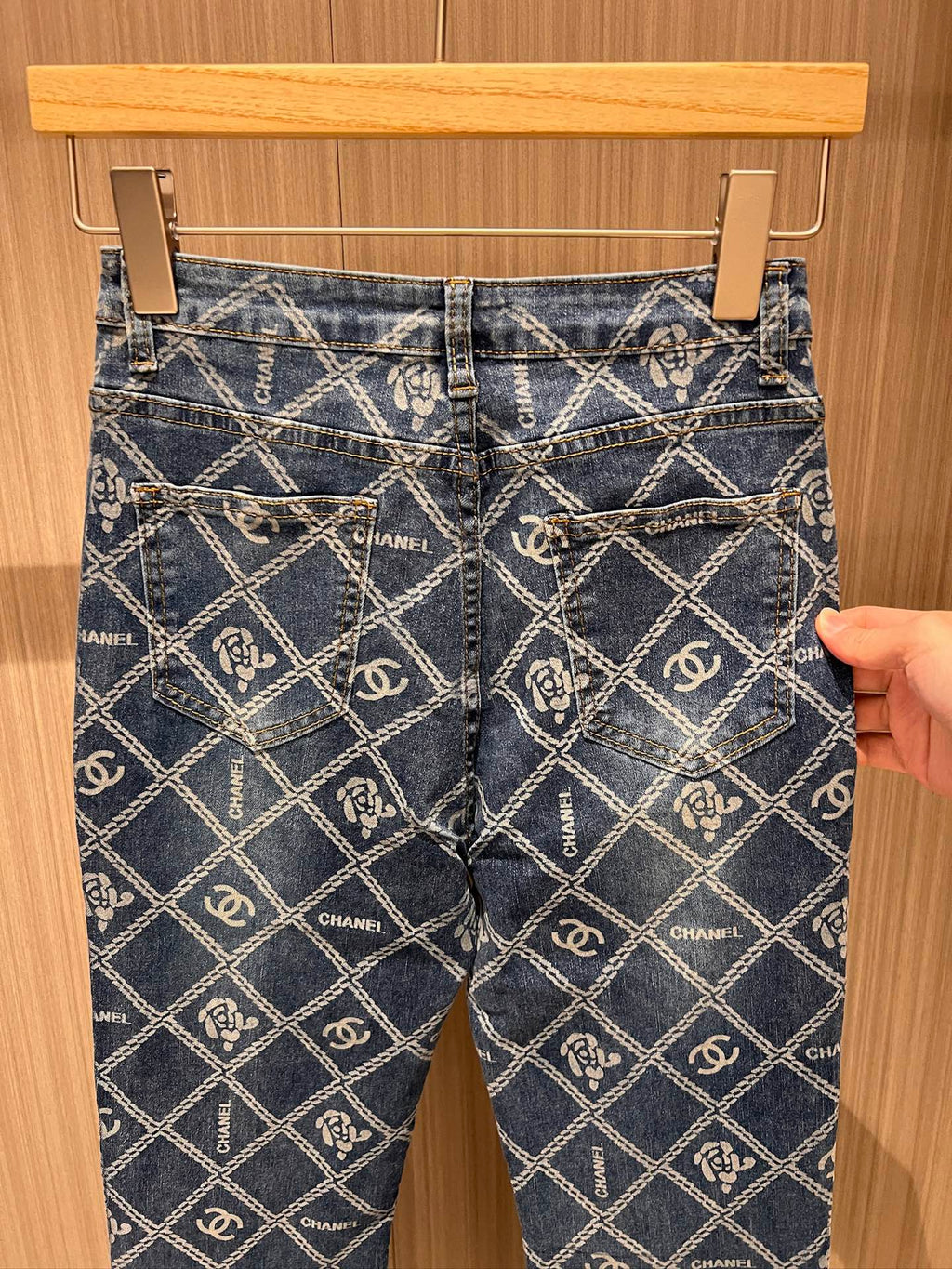 CC Diamond Double C Print Flared Jeans Blue Cotton