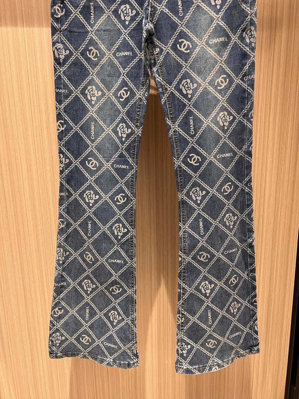 CC Diamond Double C Print Flared Jeans Blue Cotton