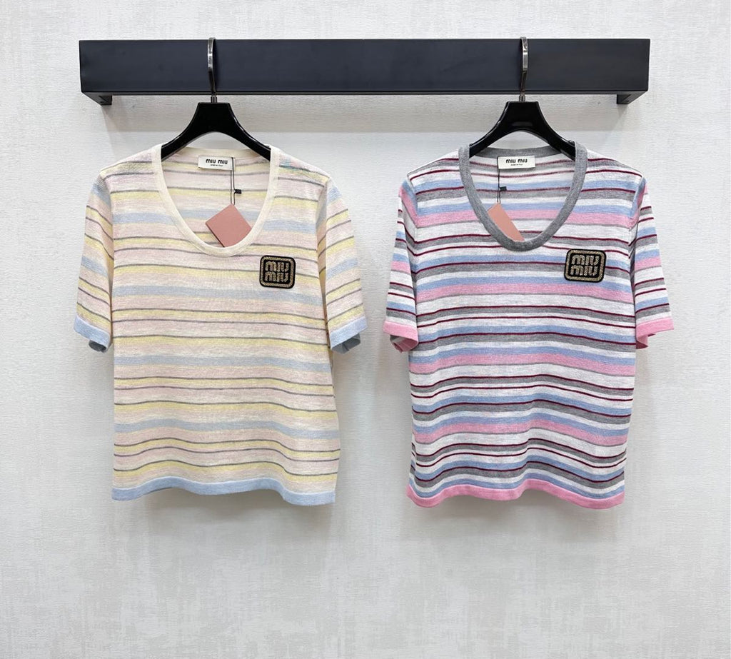 MIUMIU STRIPED KNIT T-SHIRT 273767