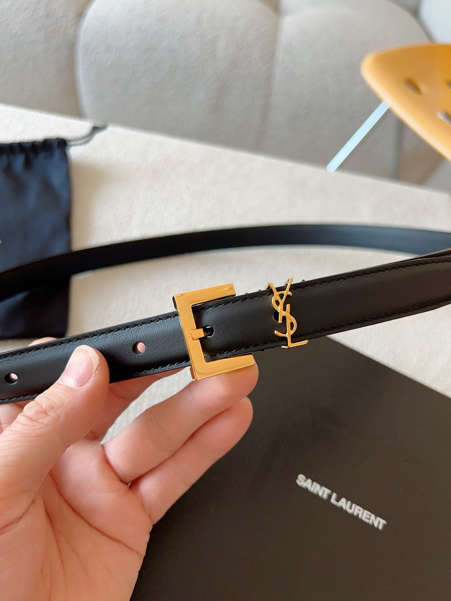 YSL 25S BELT 20 MM IN BLACK CALFSKIN 588783